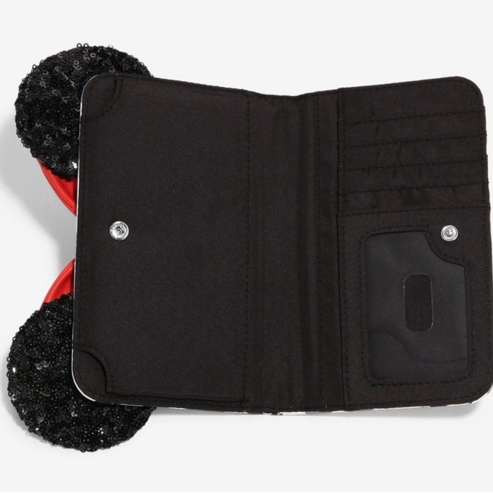 Loungefly Disney Minnie Mouse Sequin 3D Ears Snap Wallet Exclusive Sold Out NWT - Picture 2 of 3
